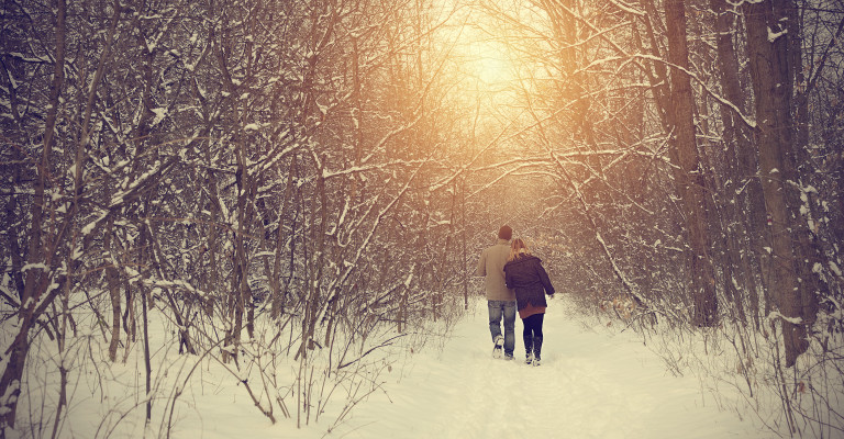 couple walking in snow